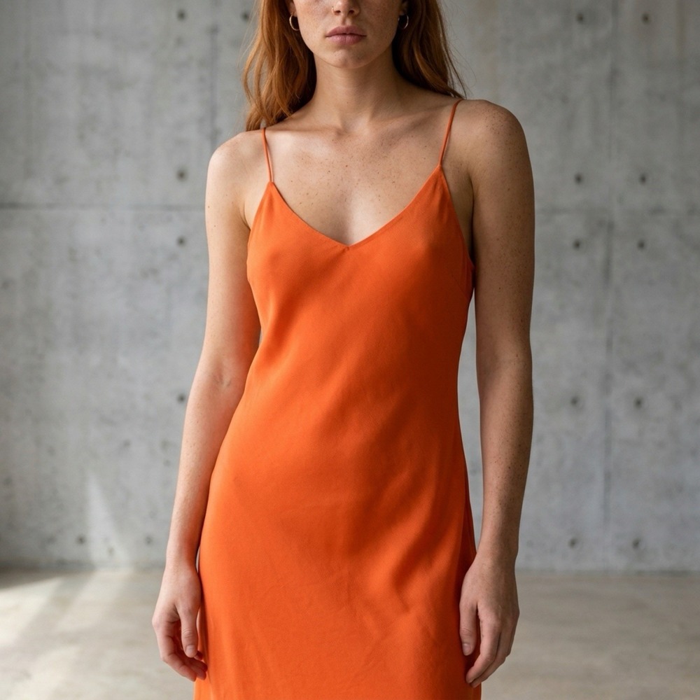 Lulus Orange V-Neck Strappy Sleeveless Slip Midi Dress Lined Size S